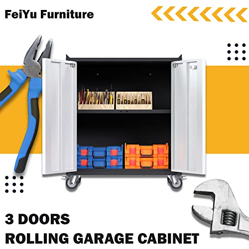 Metal Storage Cabinet With Wheels, Mobile Garage Cabinet With Locking Doors And One Adjustable Shelf, Lockable Storage Cabinet For Utility Room, Home, Office #TOP7