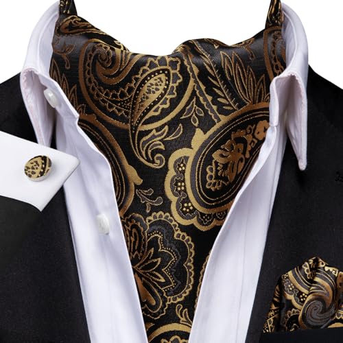 Image of Dubulle Paisley Floral Ascot for Men Self Tie Mens Cravat and Pocket Square Cufflinks Wedding