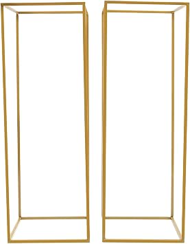 2PCS Wedding Flower Stand Rectangular Flower Rack Gold Display Holder Metal Art Geometric Column for Birthday Party Home Decoration11 * 11 * 31.5 inch