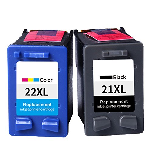 Ink Jungle   Cartuchos de tinta reciclados equivalentes a los modelos 21XL y 22XL de HP para impresora HP Deskjet F370, F375, F380, F390, 3920, 3940, D1360, D1460, D1470, D1560, D2330, D2360, D2430, D2460, F2180, F2187, F2280, F2290, F2224, F4140, F4172, F4180, F4190, Officejet 4315, 4355, J3680, PSC 1402, 1410, 1415, 1417 y Fax 3180, alta capacidad, 1 cartucho de tinta a color y 1 cartucho de tinta negra