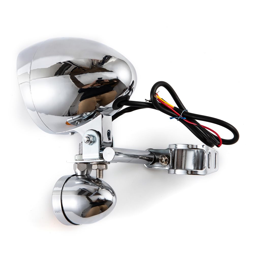 Faro anabbagliante per moto, indicatore di direzione con supporto per cruiser, chopper, cafe racer e moto custom. Gruppo ottico supplementare. (Guscio giallo)