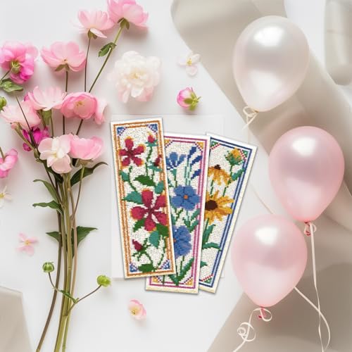 Kit marque-page point de croix débutant ORIGACH 6 pièces motifs fleurs - 5