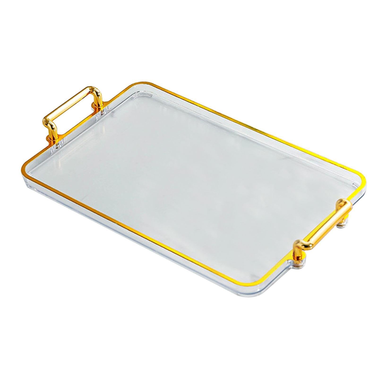 PIXZCSA Elegant Multipurpose Serving Tray With Gold Handles For Organizing Countertops And Serving Snacks At Parties And Events Lightweight Stylish Eating, Clear Gold Edge, 31x18.5x3.5cm