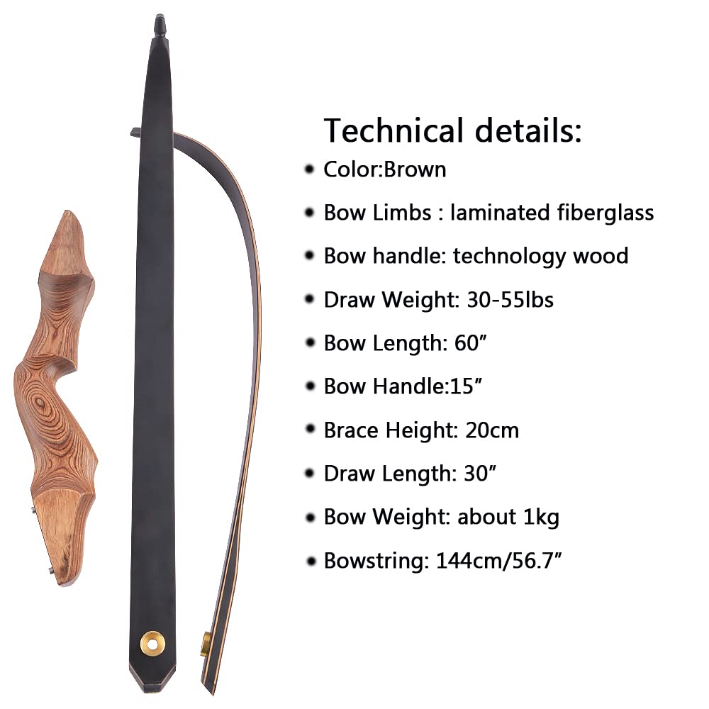 AMEYXGS 60" Takedown Arco Ricurvo e Frecce Set 30-55LBS Tiro Con L'arco Arco Da Caccia con Accessori per Arco per Tiro Al Bersaglio All'aperto Pratica Mano Destra