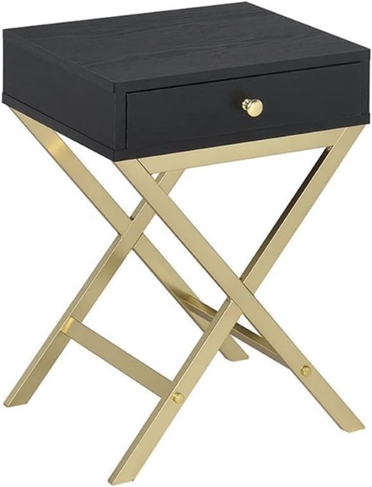 Acme Coleen 1-Drawer Metal Tube End Table in Black and Brass
