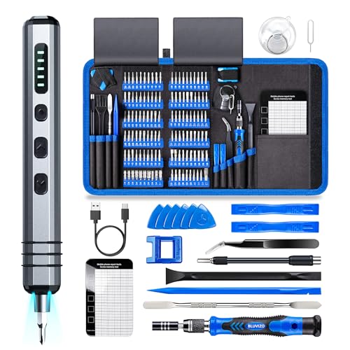 Bluvizo Mini Electric Screwdriver Set: 140-IN-1 Precision Screwdriver Set Cordless for Small Electronics PC Phone - 120 Bits 5 Torque Settings LED Light Instructions