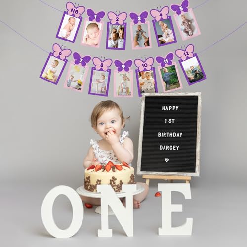 Image of Party Propz 12 Months Photo Banner for Birthday - Butterfly Theme Photo Banner(Cardstock) for First Birthday | 1-12 Month Photo Frame Banner | New Born 0 to 12 Month Photo Banner Frames 12 months