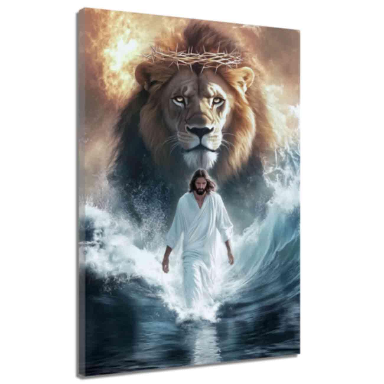 LMYSXAOZ Jesus Pictures for Wall Lion of Judah Christ Walking on Water Prints Canvas Inspirational Gifts Home Decor (Blue,24L x 36W)