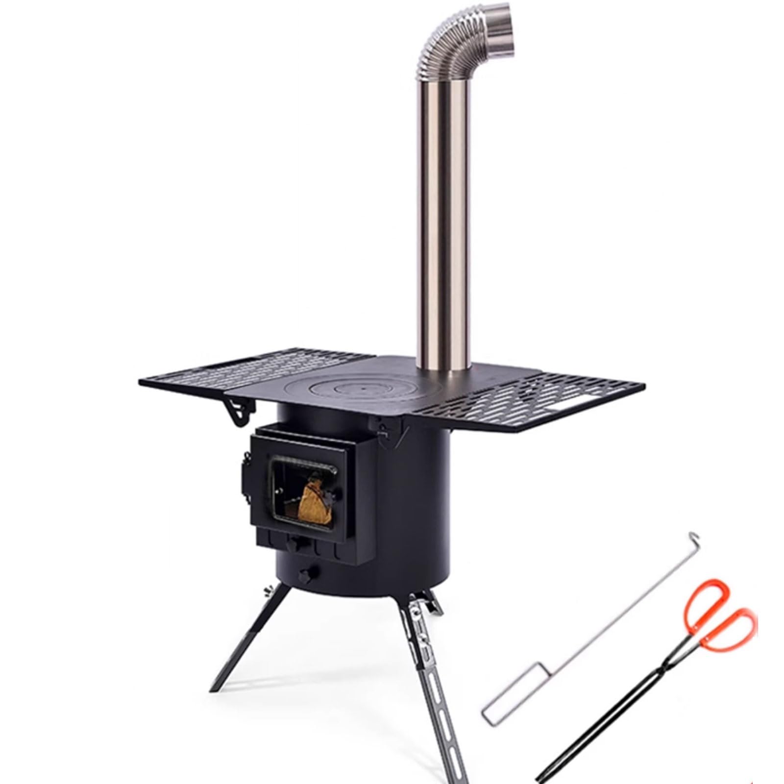 Stufa A Legna Economica Piccola 76 * 50 * 62CM con Vetro di Visualizzazione Stufe A Legna Realizzato in Lamiera d'Acciaio Laminata A Caldo con Camino