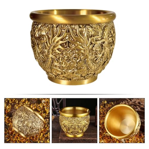 Cuenco de latón dorado con grabado de dragón tradicional 4