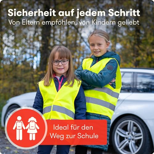 PURAHELP Warnweste Kinder (5-12 Jahre) Sicherheitsweste (2 Stück) für den Schulweg, Fahrrad, Auto - Reflektierende Warnweste Gelb