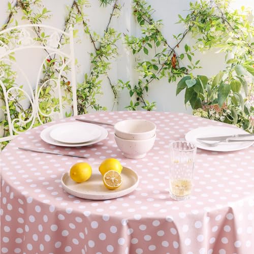 Romanstile Nappe ronde rose en PVC de 120 cm facile à nettoyer, petites nappes en plastique imperméable, nappes en toile cirée pour table basse, fête...