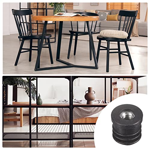 Image of uxcell 12Pcs Black Plastic Round Inserts for 15mm /0.59 inch ID Round Tube, M6 Thread, Furniture Leg Plugs