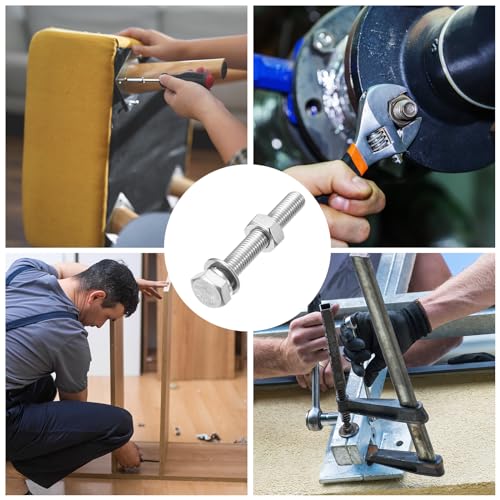 Image of METALLIXITY Hex Head Screws Bolts, Nuts, Flat & Lock Washers Kits (M10-1.5x70mm) 4 Set, Stainless Steel Fully Threaded Machine Screws Bolt Set - for Home Appliance Equipment