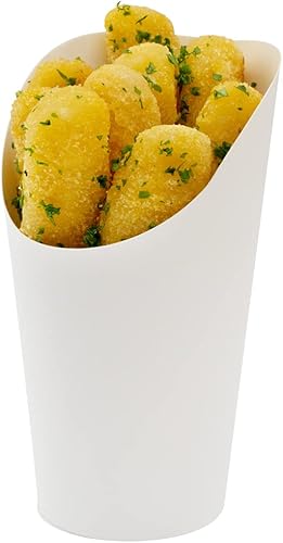 Restaurantware Bio Tek - Recipientes para papas fritas de 16 onzas, 100 tazas desechables de charcutería, diseño inclinado, redondo, de papel