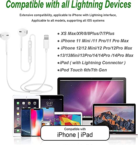 2 Pack Apple Earbuds Iphone Headphones With Lightning Connector [Apple Mfi Certified] Wired Earphones Headsets With Built-In Microphone & Volume Control Compatible With Iphone 14/13/12/11/Xr/Xs/X/8/7 #TOP6