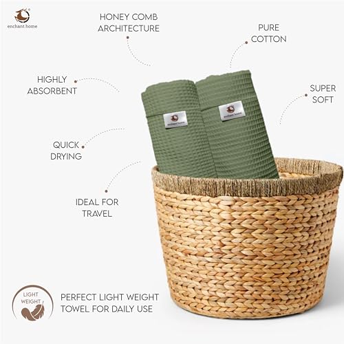 Image of Pure Cotton Waffle Towel | Lightweight | Anti Microbial and Water Absorbent | Soft Touch Quick Drying Hand Towels (Sage Green, Pack of 4)