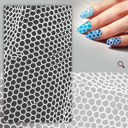 Nail Stickers Decals (5 Sheets) FLONZNAIL White Line Round Reptile Dragon Mermaid Scale Pattern Vintage Styled Nail Decor