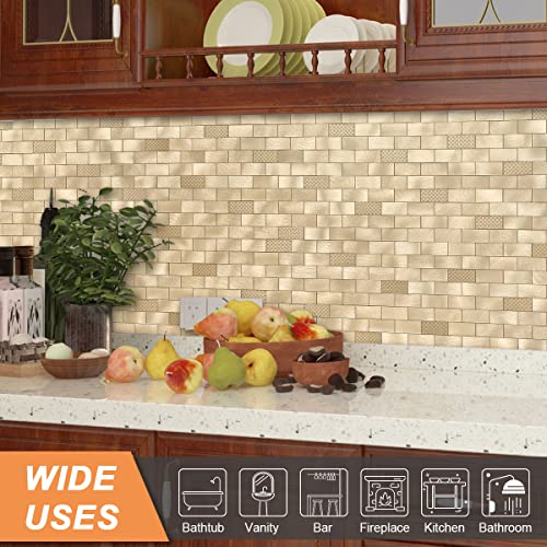 Vaovi Peel And Stick Backsplash Tiles For Kitchen,Self Adhesive Metal Backsplash Peel And Stick Tile Subway Tiles Backsplash Wall Tiles(10Sheets,Champagne Gold) #TOP2