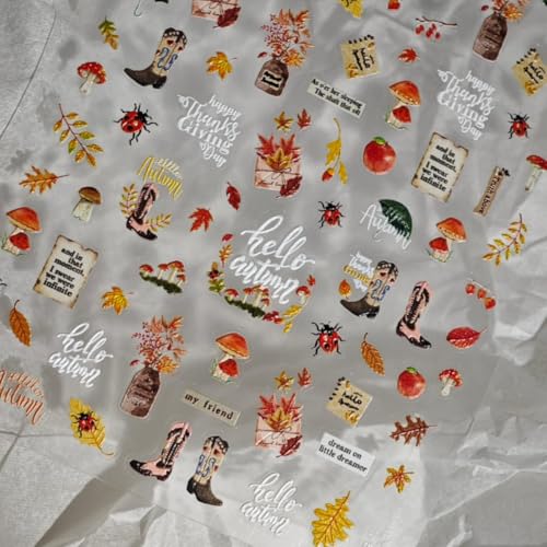 Image of Fall Nail Stickers Autumn Leaf Nail Art Decals Maple Leaf Nails Art Stickers 5D Embossed Self Adhesive Design Nails Supply for Women Girls Kid Manicure Decoration