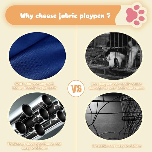 besuhot Dog Playpen 42 × 42 Inch, Puppy PlayPen with Gate for Puppies, Cat, Small and Medium Dogs, Pet PlayPen with Roof for Outdoors & Indoors, Thickened Fabric, Safe & Sturdy Dog Fence