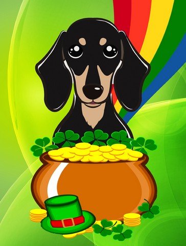 Smooth Black and Tan Dachshund St. Patricks Day Canvas House Flag