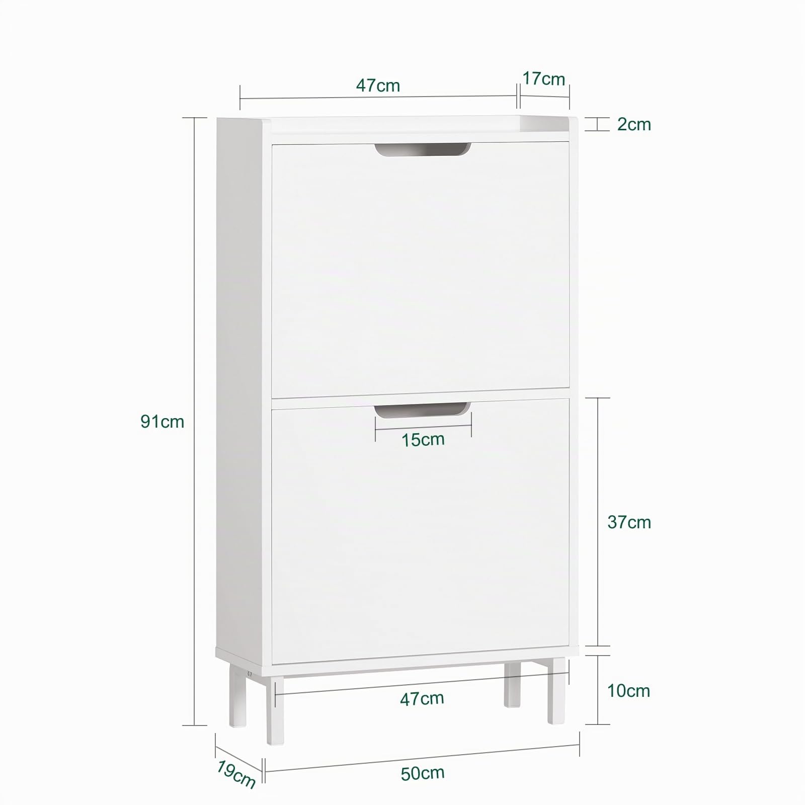 SoBuy Scarpiera Salvaspazio Slim da Ingresso Mobile Portascarpe con 2 Ante a Ribalta Regolabili in Legno Armadio Scarpiera Alta e Stretta per Corridoio, 50x19x90 cm，Bianco, FSR151-W