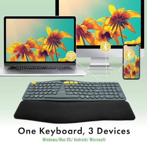 J Tech Digital ProType S Wireless Ergonomic Keyboard LCD Display 24G Bluetooth Rechargeable Split DesignDetachable Palm Rest for WindowsMac Quiet Mechanical for Office Coding Long Nails