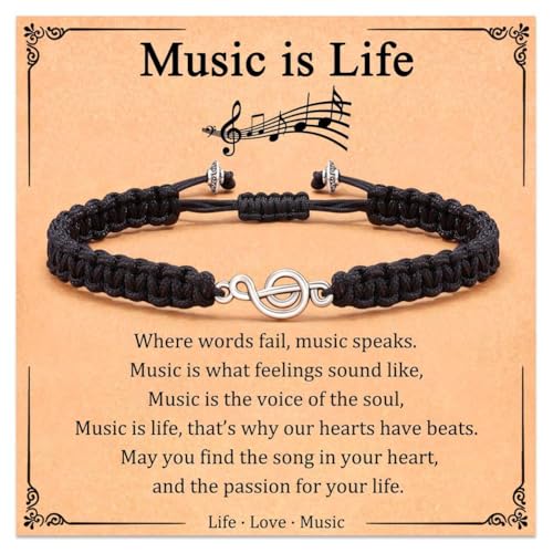 Fashion Music Symbol Bracelet with Greeting Card for Women Men Teens - Adjustable Length & Come with Gifts Box | Cool Music Gifts for Music Lovers, Unique Music Accessories, Music Room Decor