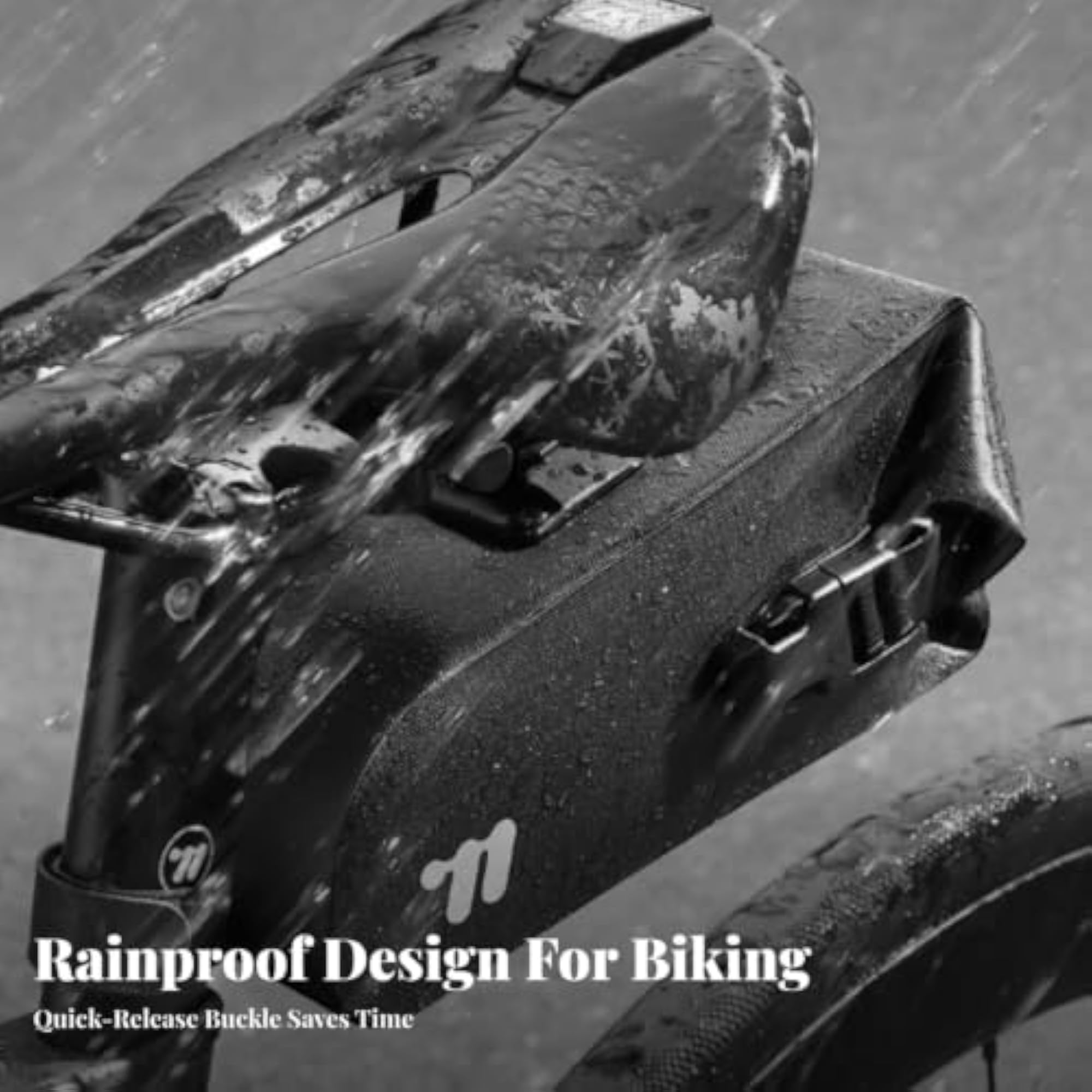 Black Waterproof Saddle Bag with Reflective Quick-Release Feature