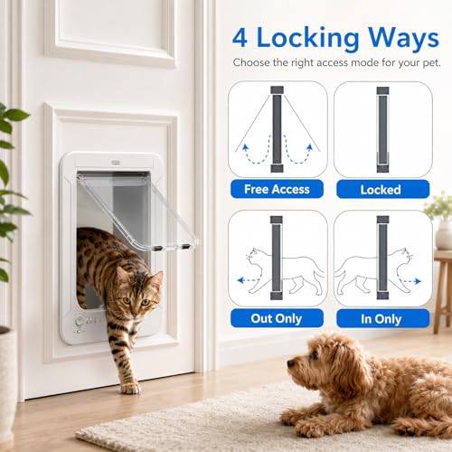 Puerta para gatos automática microchip trampilla inteligente RFID mascotas pequeñas marrón 6