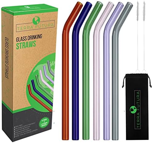 Reusable Glass Drinking Straws Set Of 6, Multi-Color 10" Long Straw for Yeti Tumbler, Ozark, Non toxic, Shatter Resistant,A Family Pack That Can Replace All Plastic, Silicone Or Metal Straws.