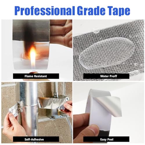 Image of Aluminium Foil Tape Adhesive Insulation Heat Resistant Foiled Tape Rolls for HVAC Repair Pipe Sealing Ducts