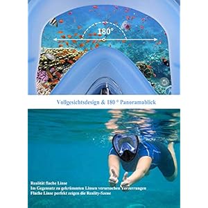 Lypumso Schnorchelmaske Vollmaske, Tauchmaske Vollgesichtsmaske mit 180° Sichtfeld und Kamerahaltung, Anti-Fog Anti-Leck Schnorcheln Sichere Gute Abdichtung für Kinder und Erwachsene (L/XL) 21 Schnorchelmasken 51Z7dDin 🌊【Innovatives Atmungssystem】 Die Tauchmaske versiegelt oder öffnet den Ball auf der Oberseite des Rohrs automatisch durch Auftrieb und Schwerkraft. Der faltbare Schnorchel verhindert, dass während des Tauchens Meerwasser in die Maske eindringt, und versorgt Sie mit genügend Sauerstoff, damit Sie sicher und glücklich im Wasser schwimmen können
🌊【Hochwertiges Material】Schnorchelmaske besteht aus ultradickem Spiegelmaterial, um Tiefseewasserdruck zu widerstehen, sicher zu versiegeln und nicht zu knacken, Polycarbonat-Kunststoff kann Augen und Gesicht beim Tauchen effektiv schützen, lebensmitteltauglicher Silikonschutz gegen allergische Hautreizungen und andere Hautprobleme
🌊【Humanisiertes Design】Das 180 °Vollgesichtsdesign der Tauchmaske bietet Ihnen die beste Sicht während des Tauchens. Das Antibeschlagdesign der Tauchmaske ermöglicht es Ihnen, die Unterwasserwelt während des Tauchens klar zu sehen. Das auslaufsichere Silikondesign ermöglicht es Ihnen Sie müssen sich keine Sorgen über das Austreten von Meerwasser machen und können so ein komfortables und sicheres Erlebnis beim Schwimmen oder Tauchen gewährleisten