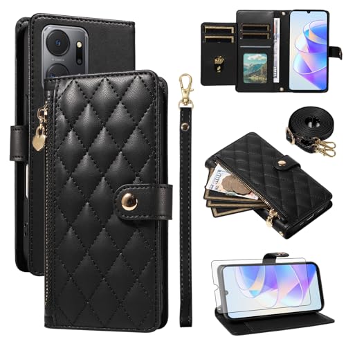 Accessoires Honor X7a RKY-LX2 étui portefeuille fermeture éclair rabat