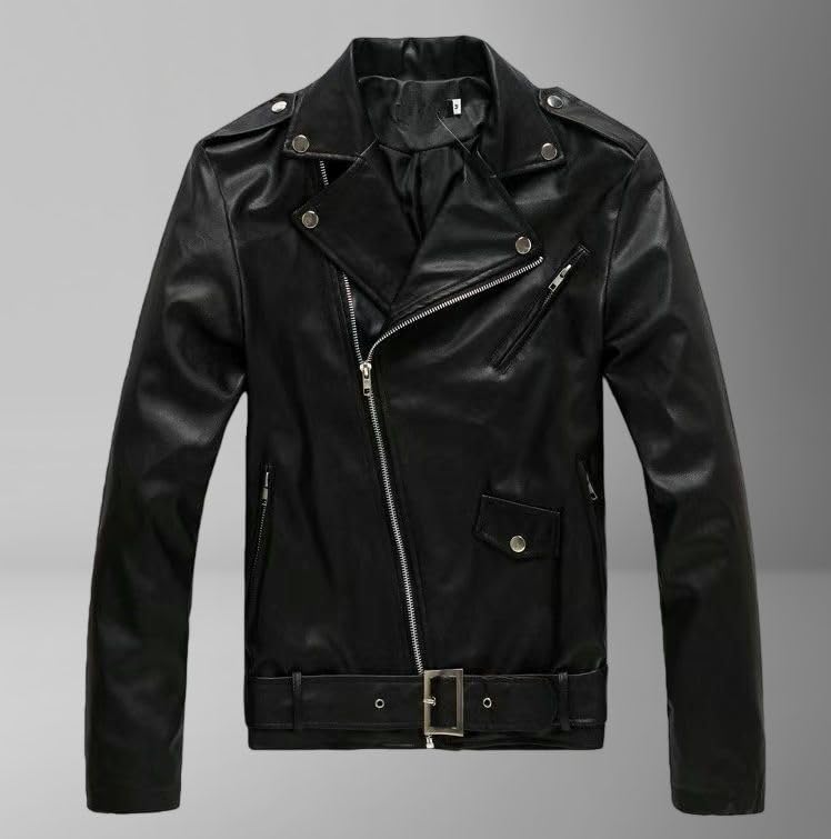 Chaqueta biker de cuero sintético PU para hombre miniatura 5