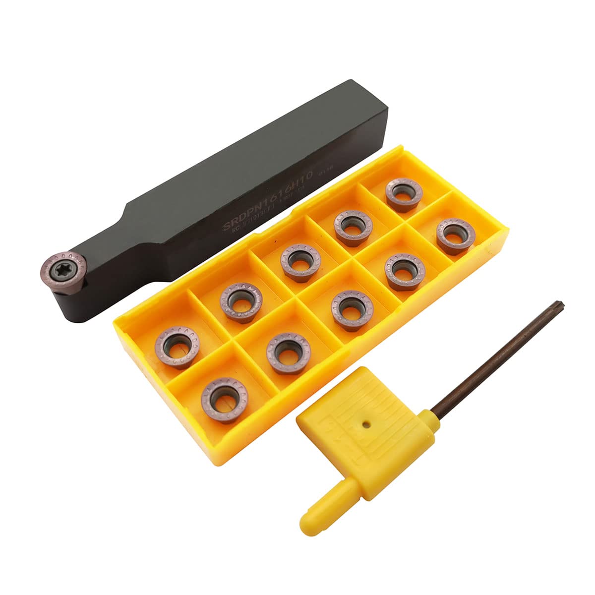 ASZLBYM 11pcs RPMT10T3 MOE R5 Indexable Carbide Milling Inserts Blade Milling Cutter with 5/8"/16mm SRDPN1616H10 Indexable Carbide Milling Tool Holder Metal Lathe Cutting Tools