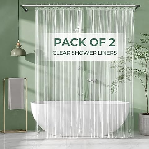 AmazerBath Shower Curtain Liner 2 Pack, 72 x 96 Inches Extra Long PEVA Plastic Shower Liner with 3 Weighted Stones and 12 Rustproof Metal Grommet, Lightweight Waterproof Shower Curtain - Clear Cover