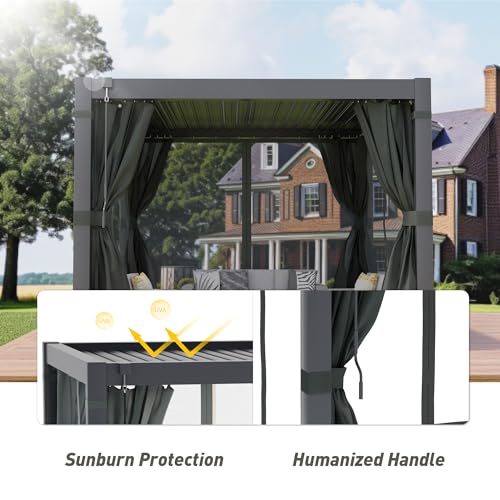 HOMPUS-10×10-Louvered-Pergola-Aluminum-Outdoor-Pergola-with-Netting-Curtains-Adjustable-Roof-Metal-Hardtop-Gazebo-Sun-Shade-for-Garden-Backyard-Pavilion HOMPUS 10×10 Louvered Pergola Aluminum Outdoor Pergola with Netting Curtains Adjustable Roof Metal Hardtop Gazebo Sun Shade for Garden Backyard Pavilion