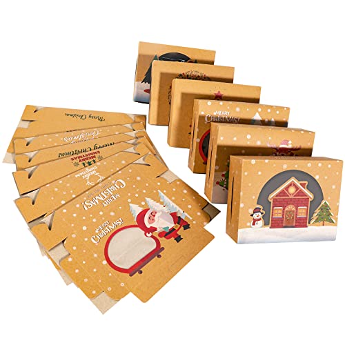 51 Pcs Cookie Boxes With Window, Christmas Treat Boxes,Gift Boxes With Stickers,Christmas Party Favor ,Parchment Paper, Bakery Supplies,Packing Boxes #TOP6