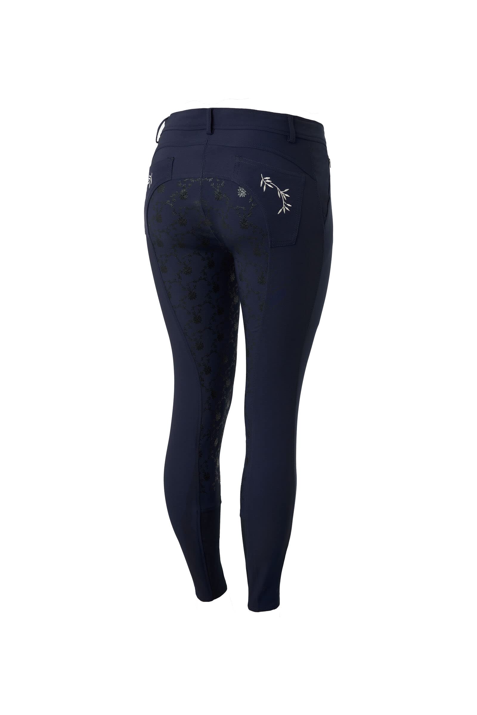HORZE Kaitlin Women's Flower Pattern Silicone Full Seat Breeches with Phone Pocket - Peacoat Dark Blue - 28