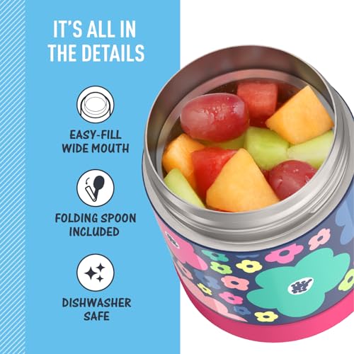 Image of THERMOS FUNTAINER 10 Ounce Stainless Steel Vacuum Insulated Kids Food Jar with Spoon, Mod Flowers