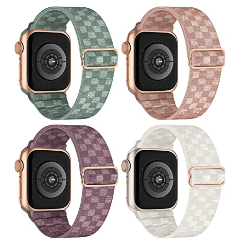 Image of 4 Pack Stretchy Solo Loop Compatible with Apple Watch Bands 38mm 40mm 41mm 42mm 44mm 45mm 46mm 49mm Women Men, Sport Nylon Elastic Straps Wristbands for iWatch Series 11 10 9 8 7 6 5 4 11 Ultra /SE 3 2