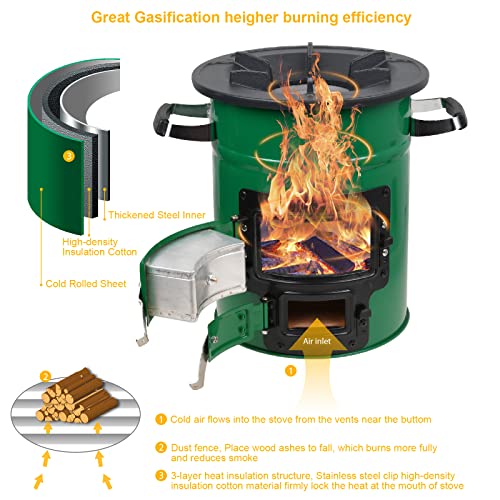 Draagbaar campingkooktoestel, houtkachel, BBQ raketoven, rocket stove, oven grill, brandhoutrek vuur, Dutch Oven voor picknick camping, koken in de open lucht, met draagtas, roestvrij staal - Afbeelding 4