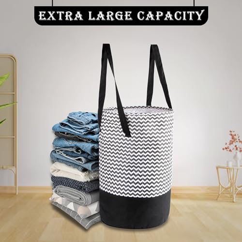 Image of GLUN Multipurpose Foldable Hanging Bag, Round Shape Pack of 2 Printed Laundry Bag, Water Repellent, Durable Laundry Bag for Toys, Clothes, Stationery Items, Space Saving Design
