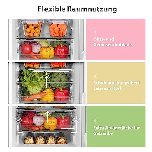 Comfee‘ Kühlschrank mit Gefrierfach RCB169DS2(E) | 174L Kühl-Gefrierkombination (115L Kühlteil + 59L Gefrierteil), 150 cm Höhe | 195 kWh/Jahr, Low Frost, Leise 39 dB | LED-Licht | Freistehend, Silber
