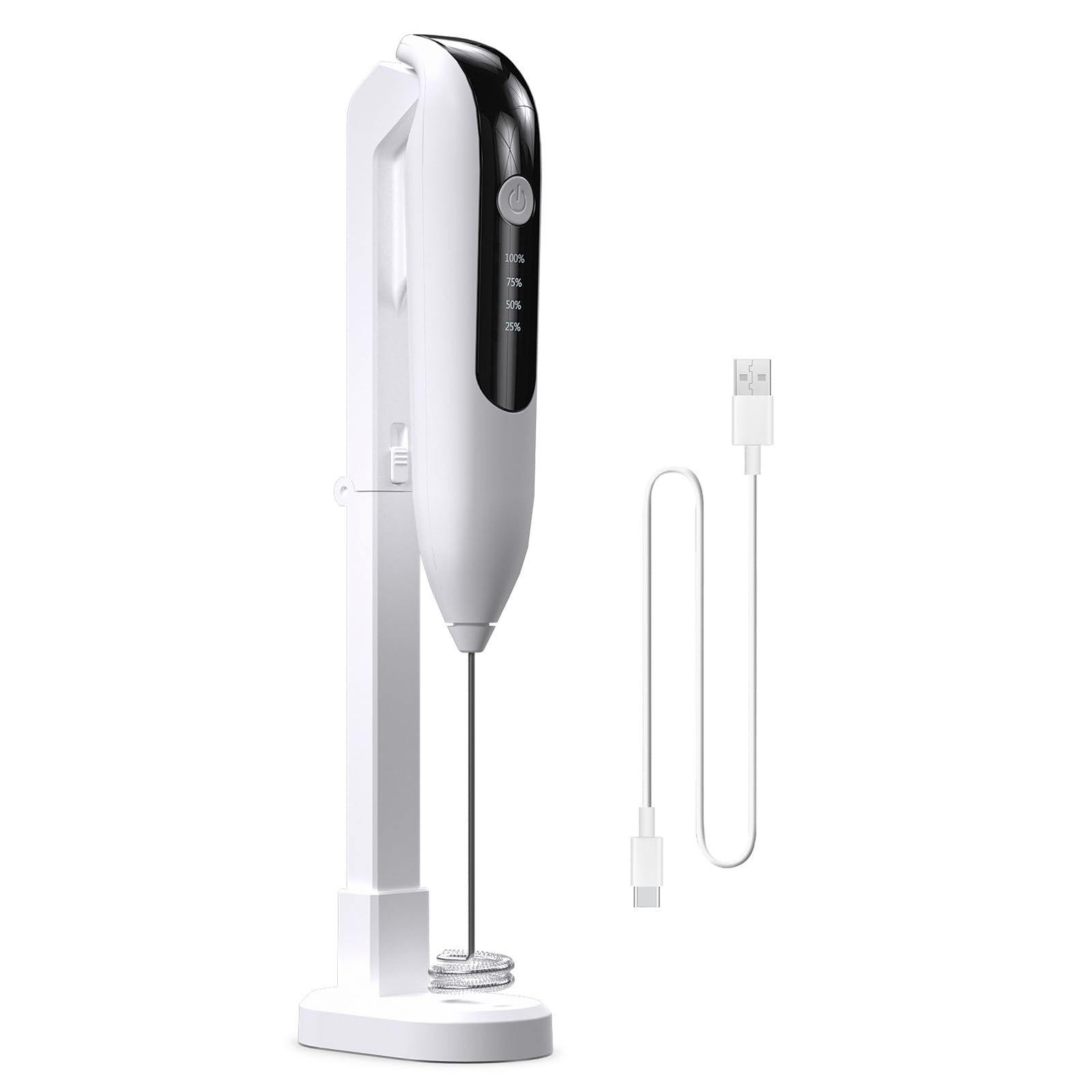 Tfaoys White Powerful Electric Handheld Milk Frother Highlighting Double Speed Settings 9000 Whirls And 12000 Whirls With Led Display For Perfect Spume Constantly Ergonomic Handle Easy Cleaning Ergonomic Plan