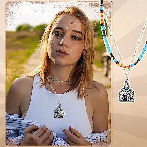8 Pcs Western Necklaces Western Jewelry for Women Turquoise 4 Turquoise Boho Necklaces and 4 Beaded Choker for Christmas4