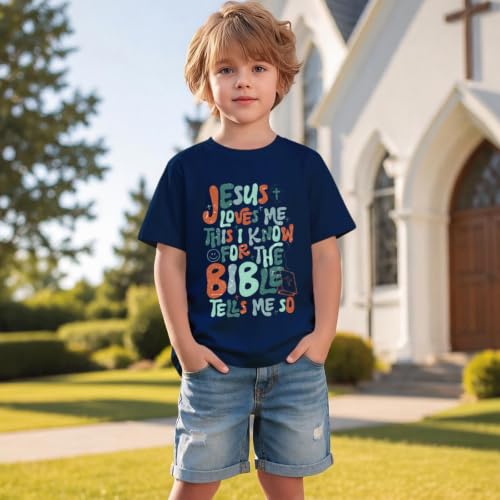 Image of Christian Shirts for Boys Kids Jesus Loves You Bible Verse God T Shirts Religious Faith Cute Graphic Tees Casual Tops