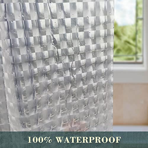 Image of No Hook Shower Curtain or Liner - 8G Heavy Duty Grid Bathroom Shower Curtain No Hooks Required, Waterproof Plastic & PVC Free, Standard Size 71 x 74, Square